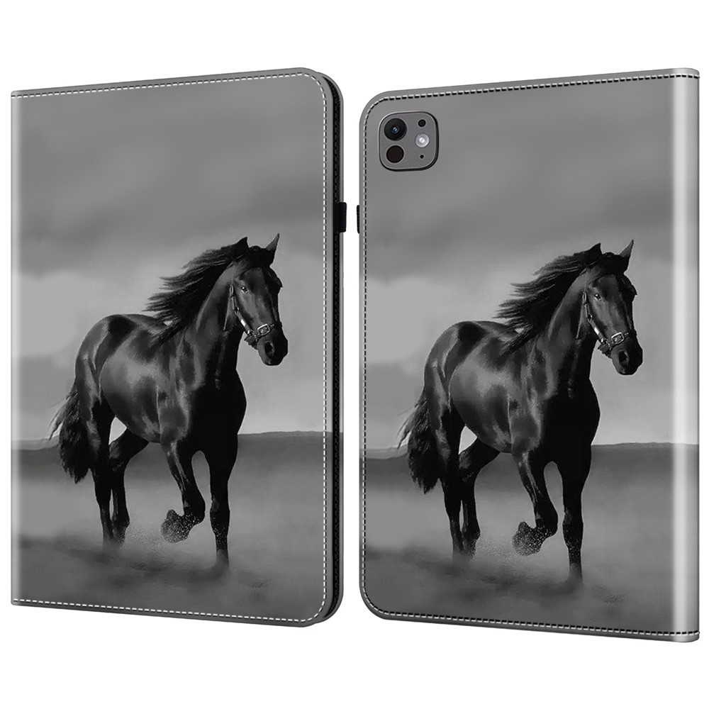 For iPad Pro 13 (2025) / 13 (2024) Stand Case Pattern Printed Leather Tablet Flip Cover - Black Horse