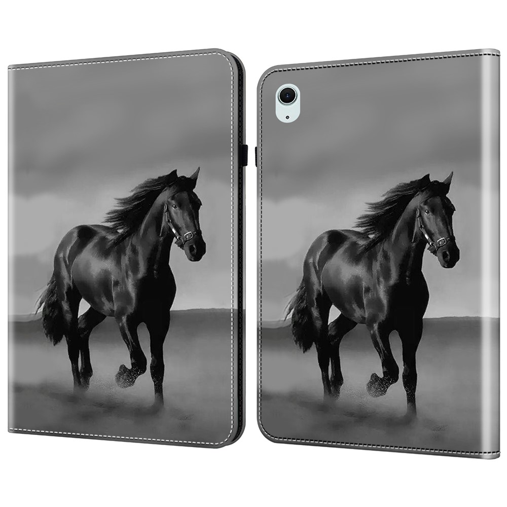 For iPad (2025) / 10.9 (2022) Leather Case Pretty Folio Stand Protective Tablet Cover - Black Horse