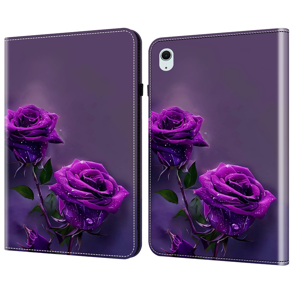 For iPad (2025) / 10.9 (2022) Leather Case Pretty Folio Stand Protective Tablet Cover - Purple Rose