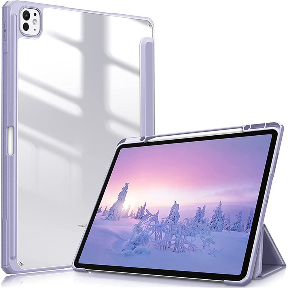 Bulk Purchasing For iPad Pro 13 (2025) / 13 (2024) Case with Pencil Holder Leather Tablet Cover Transparent Back - Purple