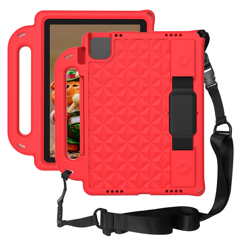 For iPad Pro 11 (2025) / 11 (2024) Case Protective EVA Tablet Cover with Kickstand, Strap - Red