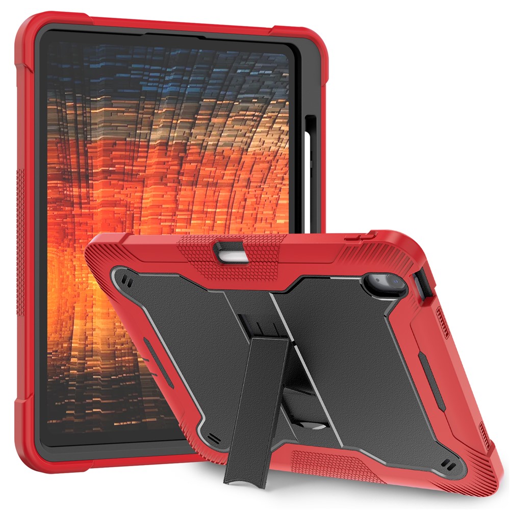 For iPad Air 13 (2025) / (2024) Case Kickstand Silicone + PC Tablet Cover High-Impact Shockproof - Red+Black