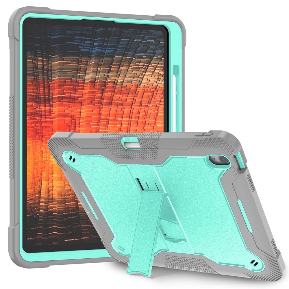 For iPad Air 13 (2025) / (2024) Case Kickstand Silicone + PC Tablet Cover High-Impact Shockproof - Grey+Mint Green