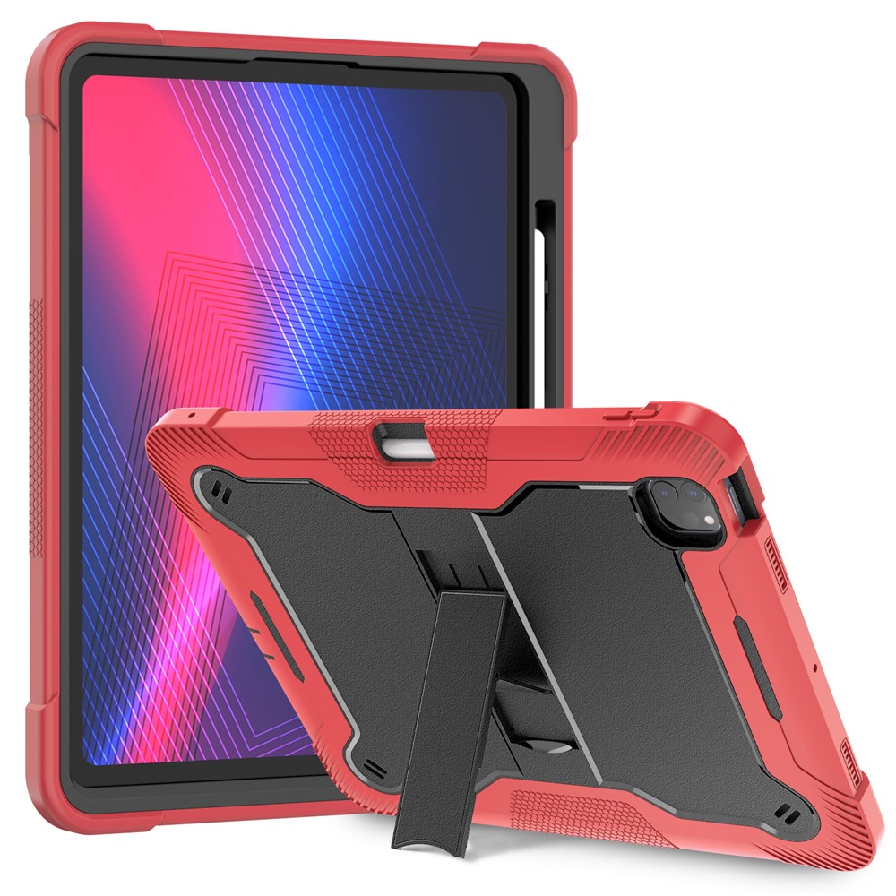 For iPad Pro 13 (2025) / 13 (2024) Case Silicone + PC Tablet Cover with Pen Holder - Red+Black