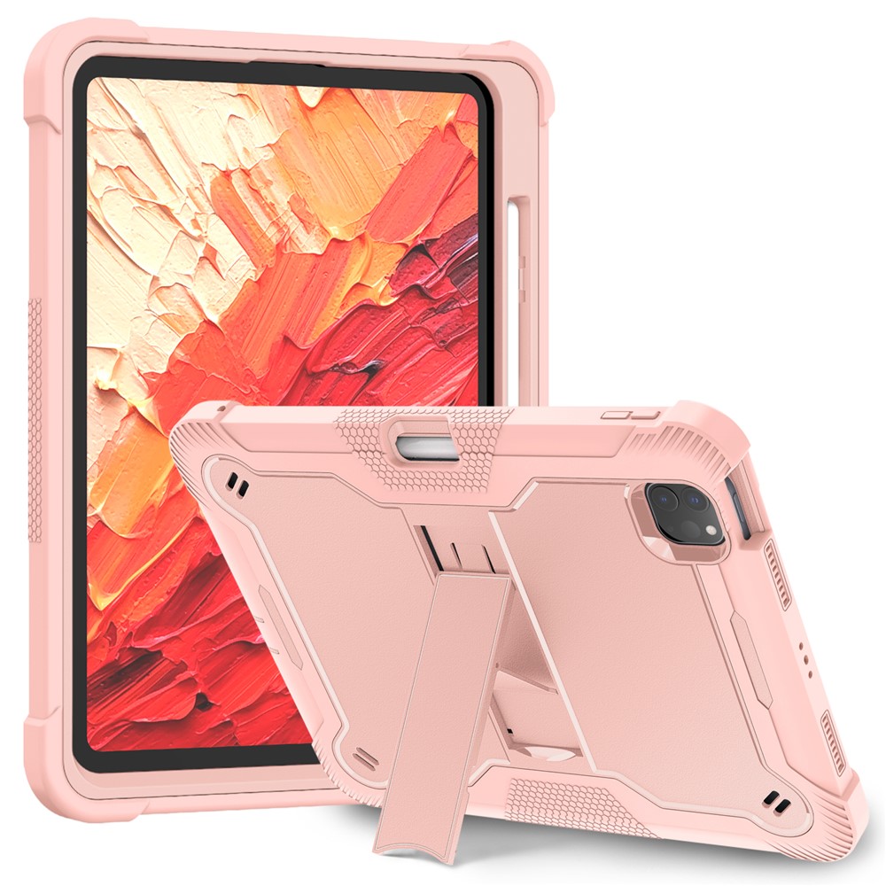 For iPad Pro 11 (2025) / 11 (2024) Case Hard PC and Soft Silicone Tablet Cover with Bracket Kickstand - Rose Gold