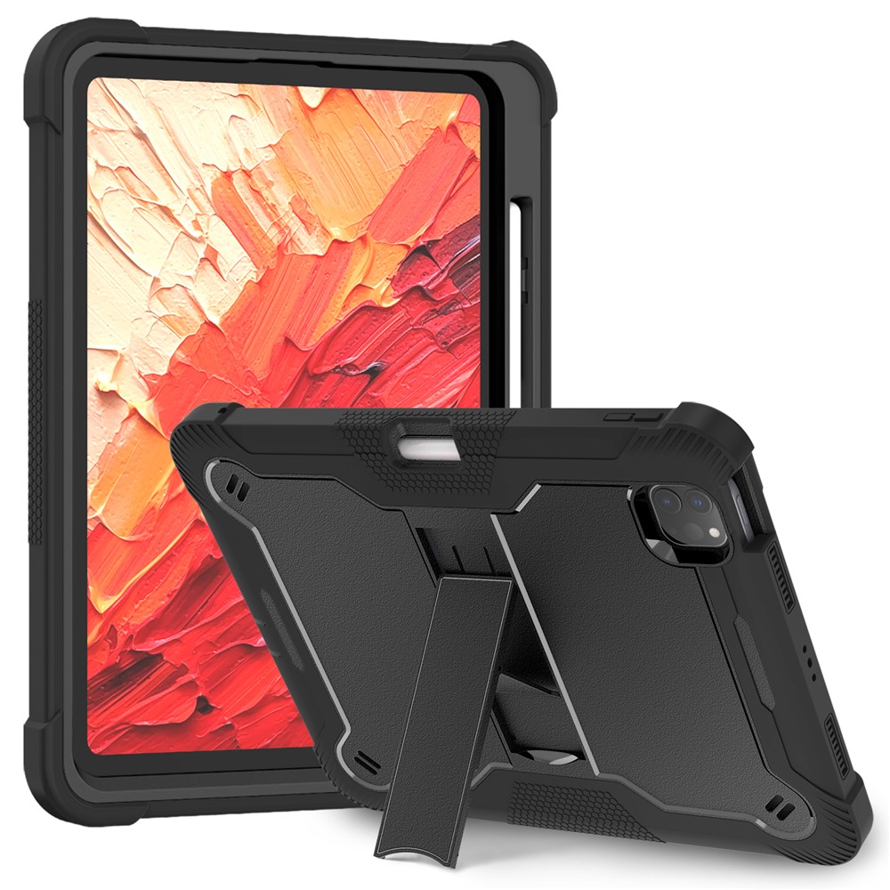 For iPad Pro 11 (2025) / 11 (2024) Case Hard PC and Soft Silicone Tablet Cover with Bracket Kickstand - Black