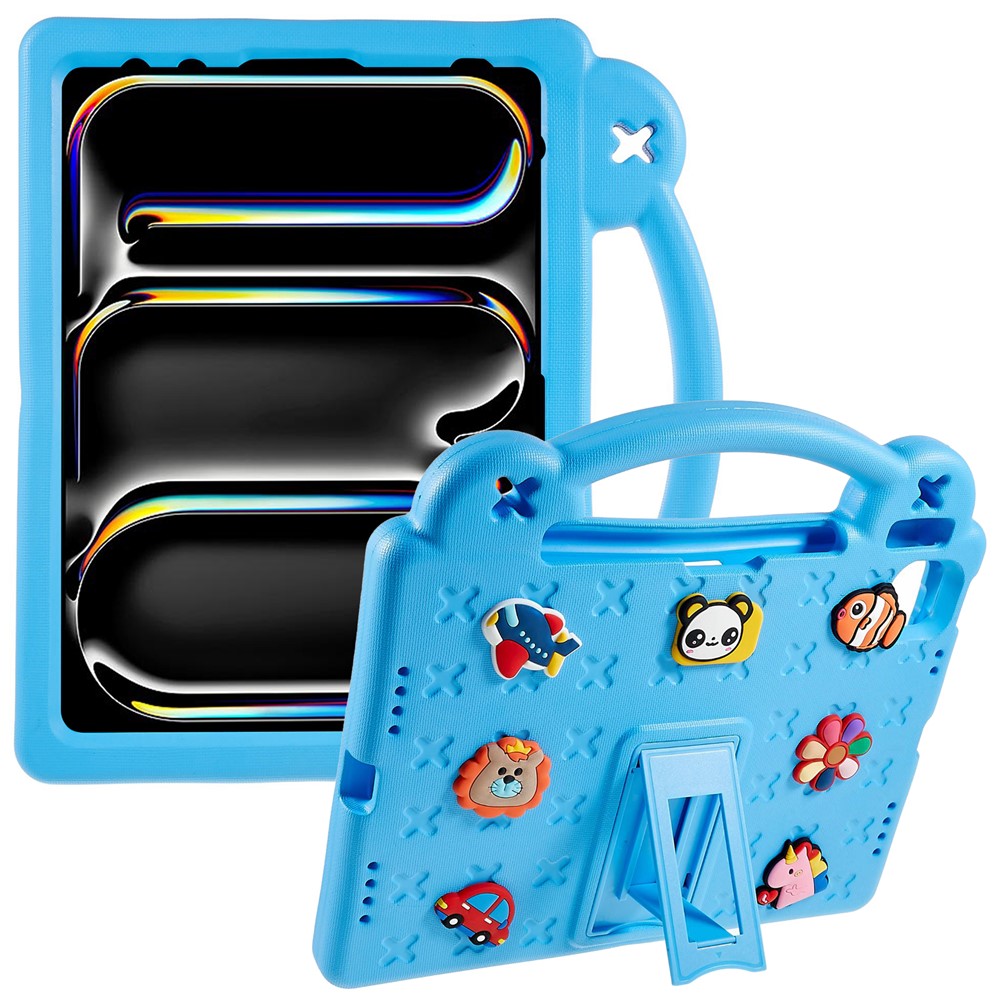 For iPad Pro 11 (2025) / 11 (2024) Case Cartoon Patterns Hand Grip Kickstand Tablet EVA Cover - Sky Blue