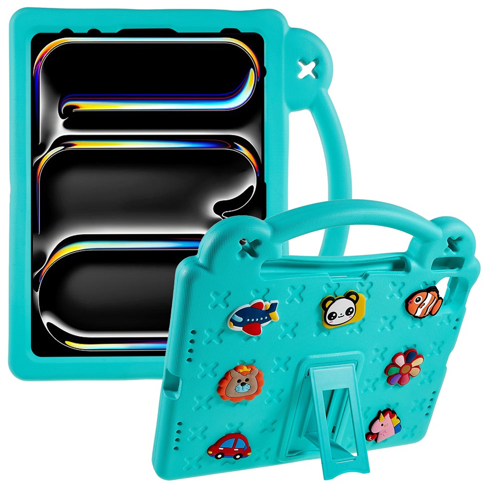 For iPad Pro 11 (2025) / 11 (2024) Case Cartoon Patterns Hand Grip Kickstand Tablet EVA Cover - Green