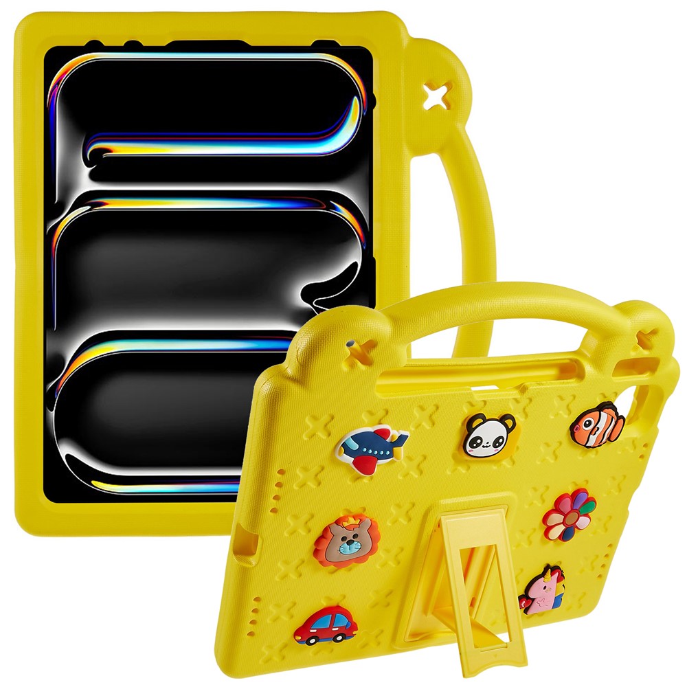 For iPad Pro 11 (2025) / 11 (2024) Case Cartoon Patterns Hand Grip Kickstand Tablet EVA Cover - Yellow