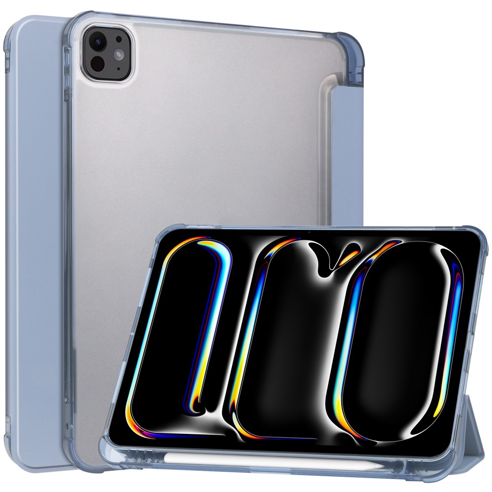 For iPad Pro 11 (2025) / 11 (2024) Case Leather Tri-fold Stand Tablet Cover with Pencil Holder - Purple