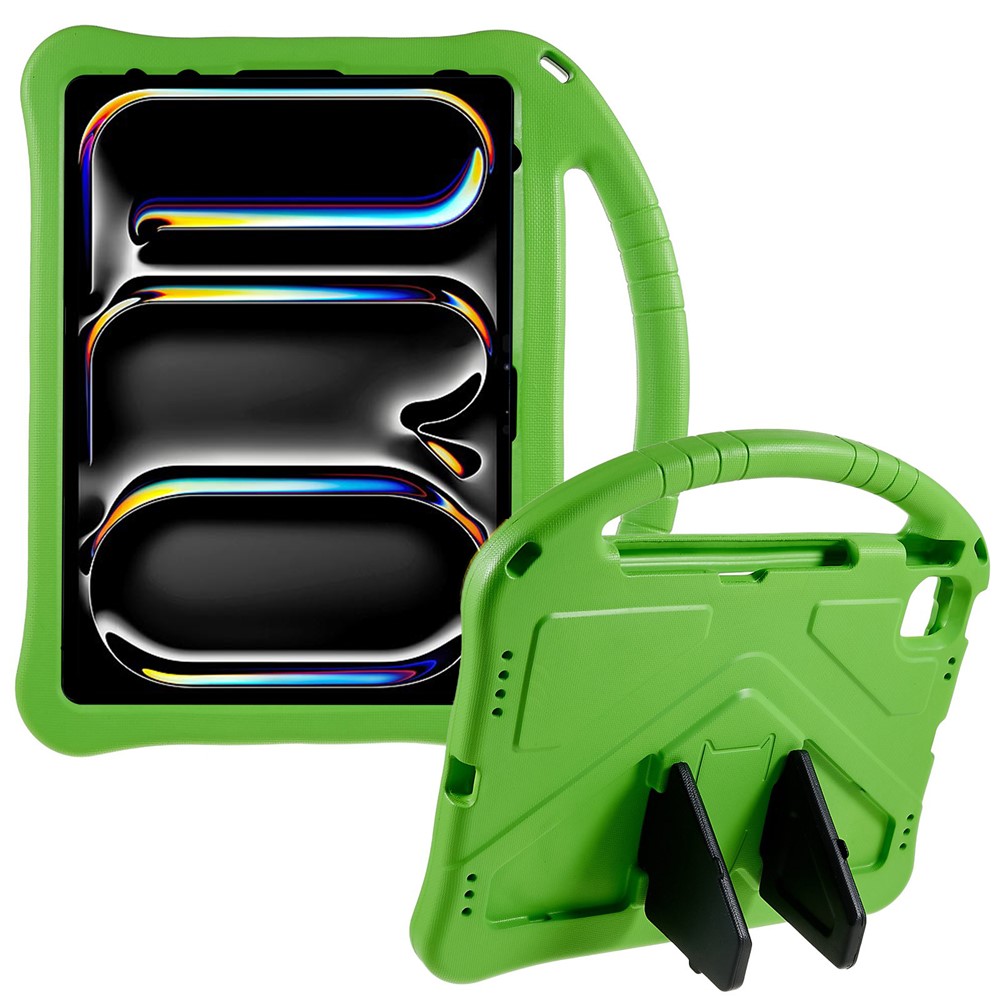 For iPad Pro 11 (2025) / 11 (2024) EVA Case Children Friendly Kickstand Handle Tablet Cover - Green