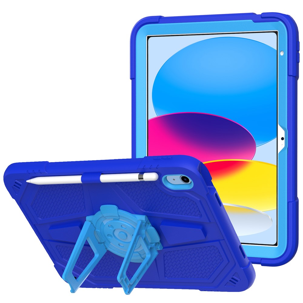 For iPad (2025) / 10.9 (2022) Kickstand Case Shockproof PC + Silicone Tablet Cover with Pen Slot - Blue