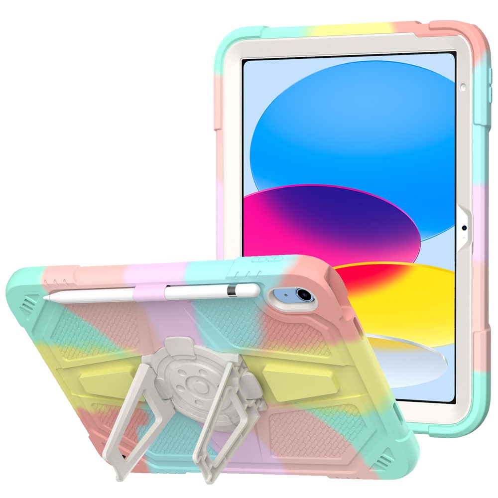 For iPad (2025) / 10.9 (2022) Kickstand Case Shockproof PC + Silicone Tablet Cover with Pen Slot - Multi-Color