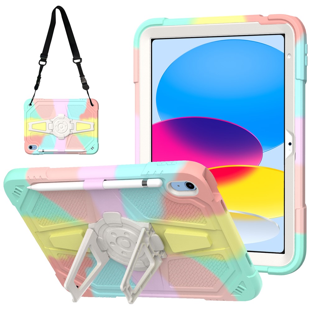 For iPad (2025) / 10.9 (2022) Case Punk Kickstand PC + Silicone Tablet Cover with Shoulder Strap - Multi-Color