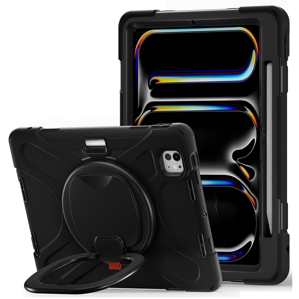 For iPad Pro 11 (2025) / 11 (2024) Shockproof Case Rotating Kickstand PC+Silicone Tablet Cover - Black