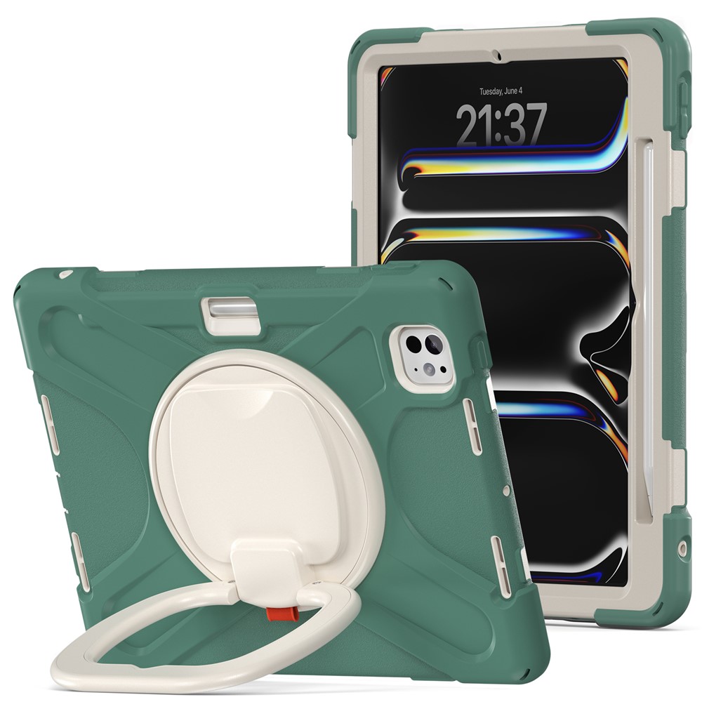 For iPad Pro 11 (2025) / 11 (2024) Shockproof Case Rotating Kickstand TPU+PC+Silicone Tablet Cover - Emerald Green