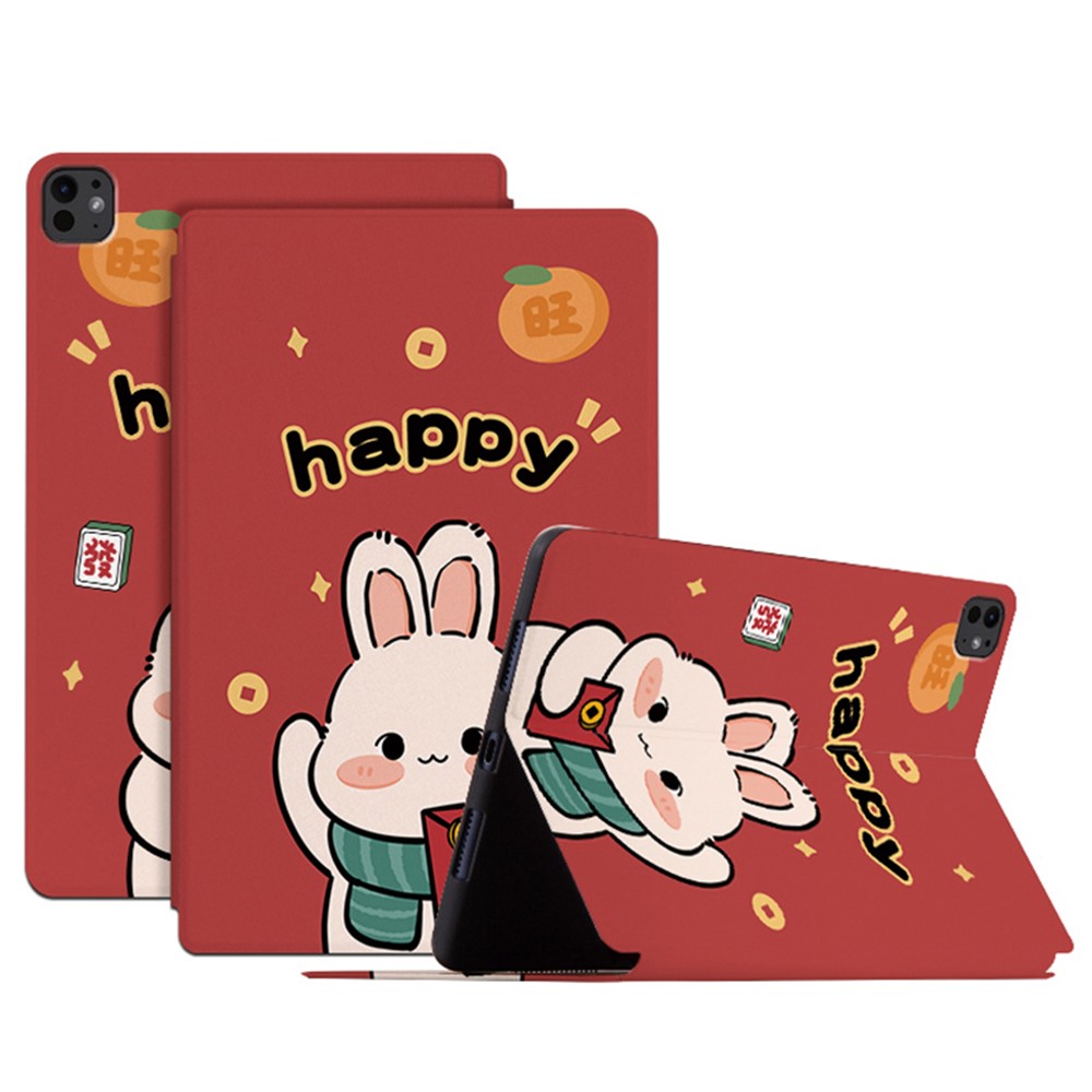 For iPad Pro 11 (2025) / 11 (2024) Case Joyous Pattern PU Leather Tablet Cover Auto Wake / Sleep - Happy