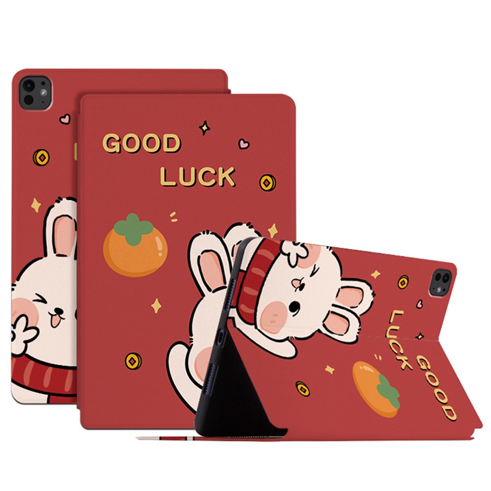 For iPad Pro 11 (2025) / 11 (2024) Case Joyous Pattern PU Leather Tablet Cover Auto Wake / Sleep - Good Luck