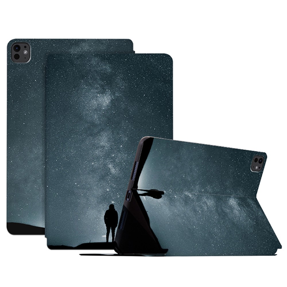 For iPad Pro 11 (2025) / 11 (2024) Case Starry Sky Pattern PU Leather Stand Tablet Cover - Lonely Night