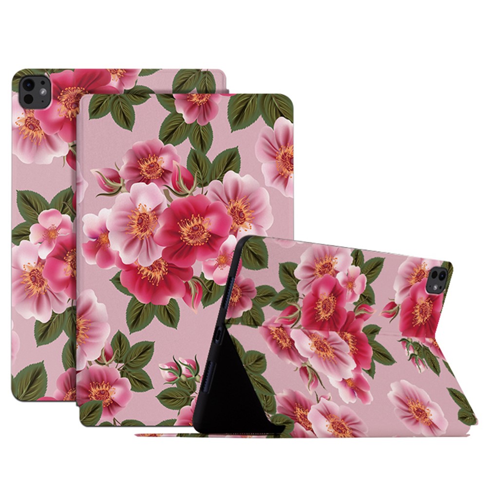 For iPad Pro 11 (2025) / 11 (2024) Case Flower Pattern Flip Stand Leather Smart Tablet Cover - Wealthy Peony