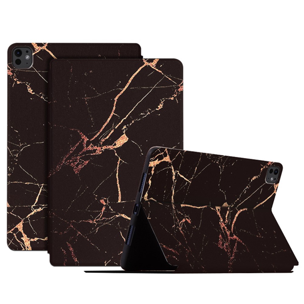 For iPad Pro 11 (2025) / 11 (2024) Case Pattern Print PU Leather Tablet Flip Cover - Gold Black Marble