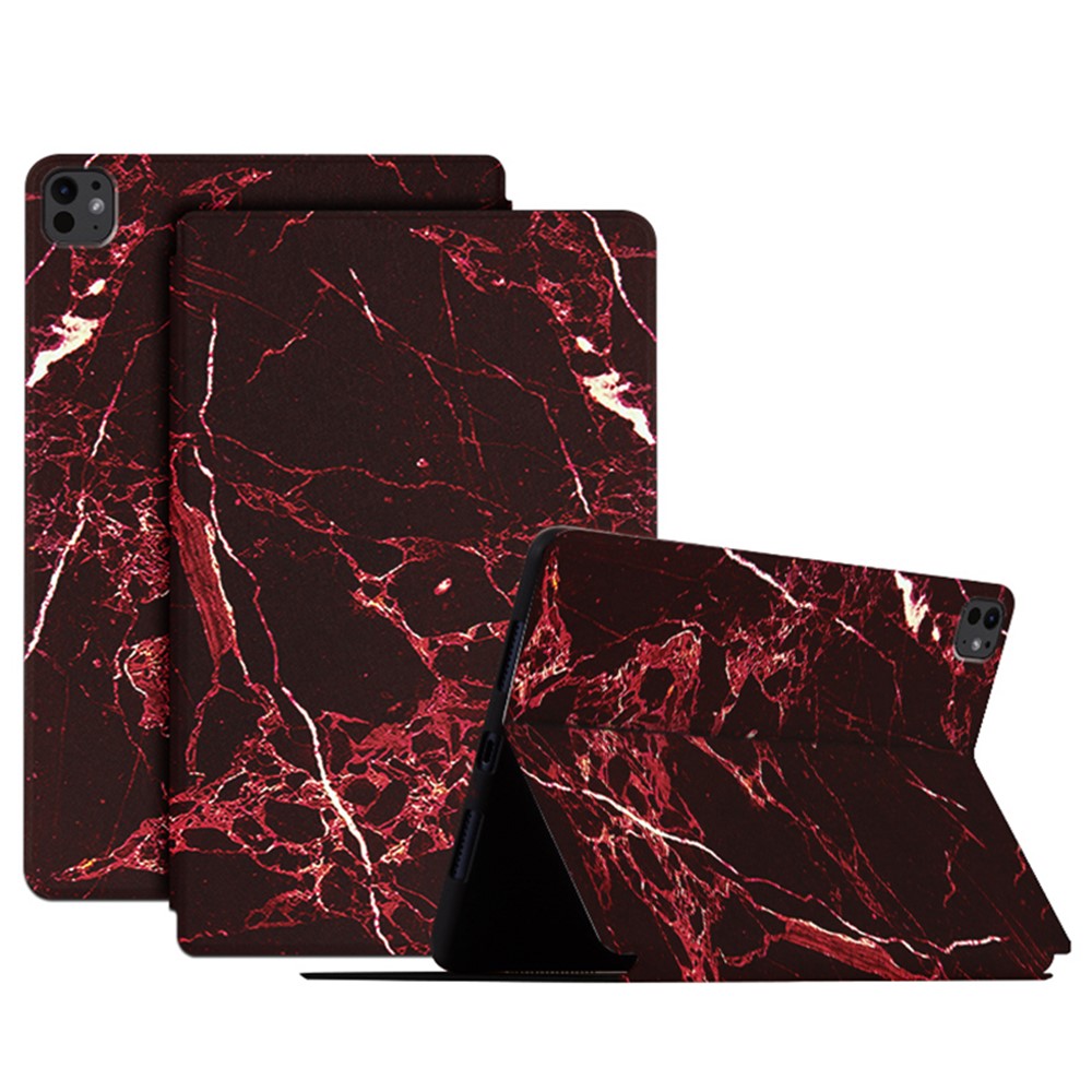 For iPad Pro 11 (2025) / 11 (2024) Case Pattern Print PU Leather Tablet Flip Cover - Blood Red Marble