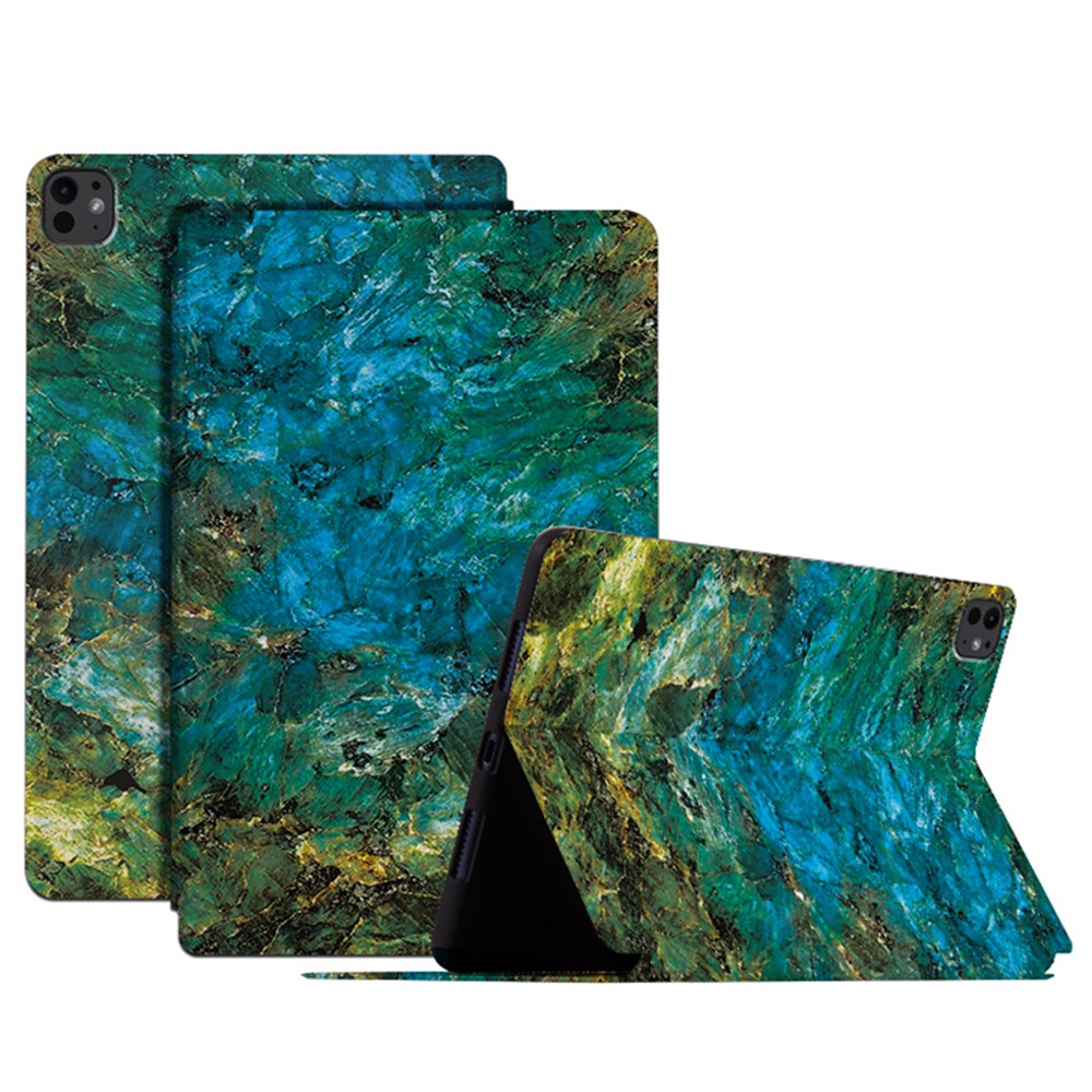 For iPad Pro 11 (2025) / 11 (2024) Case Pattern Print PU Leather Tablet Flip Cover - Emerald Marble