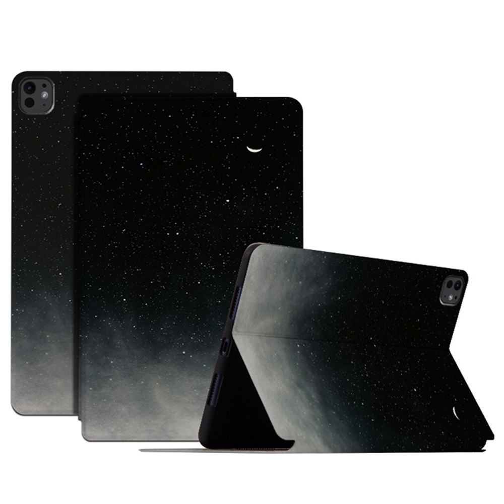 For iPad Pro 11 (2025) / 11 (2024) Case Pattern Print PU Leather Tablet Flip Cover - Starry Crescent Moon