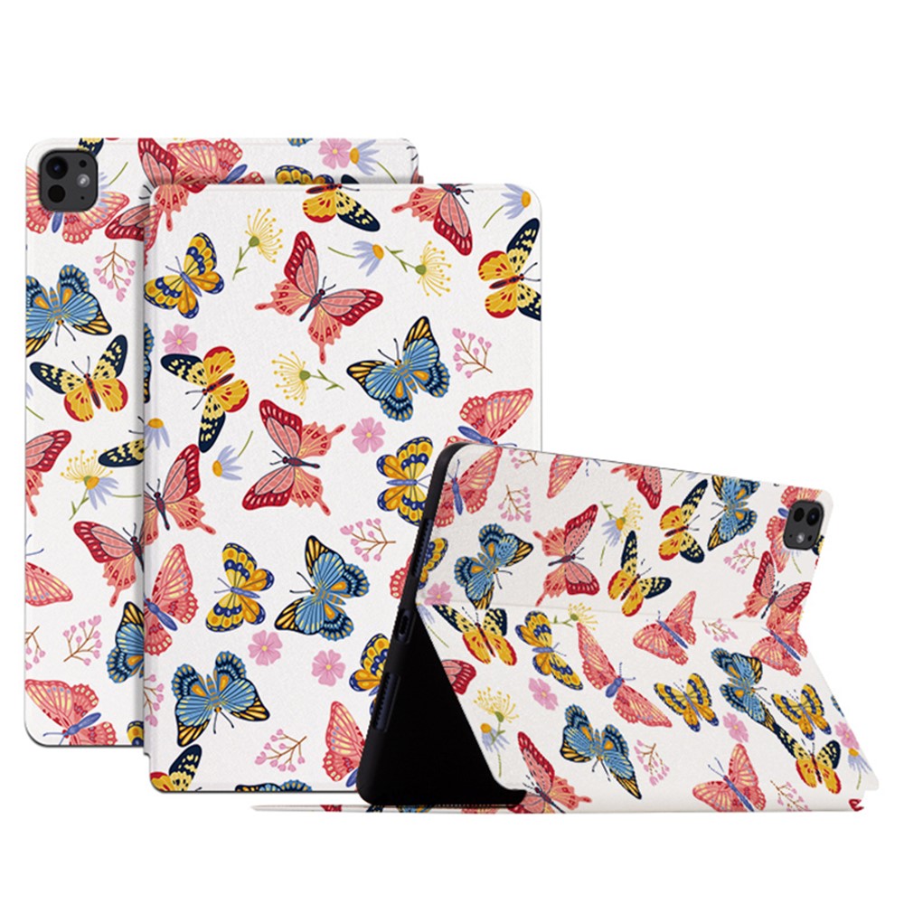 For iPad Pro 11 (2025) / 11 (2024) Case Butterfly Pattern PU Leather Smart Folio Tablet Cover - Colorful Butterfly