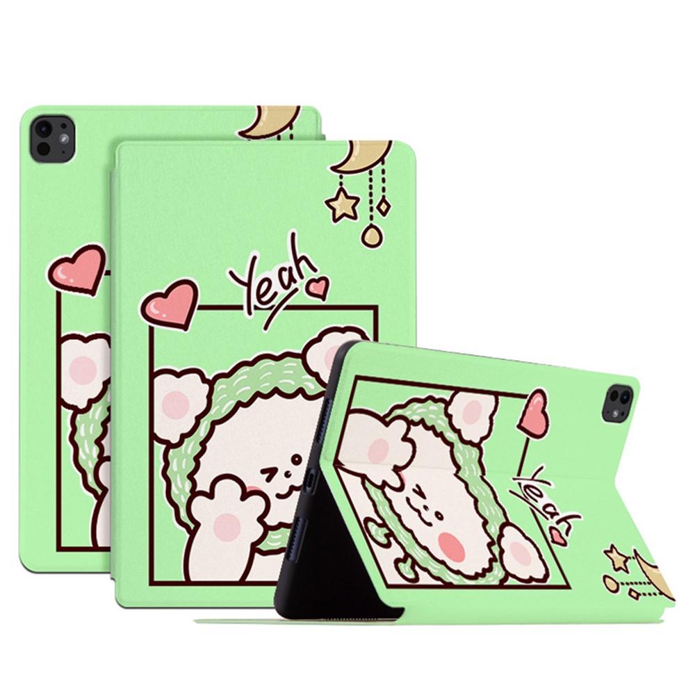 For iPad Pro 11 (2025) / 11 (2024) Case Cute Cartoon Pattern PU Leather Smart Flip Tablet Cover - Green Bear