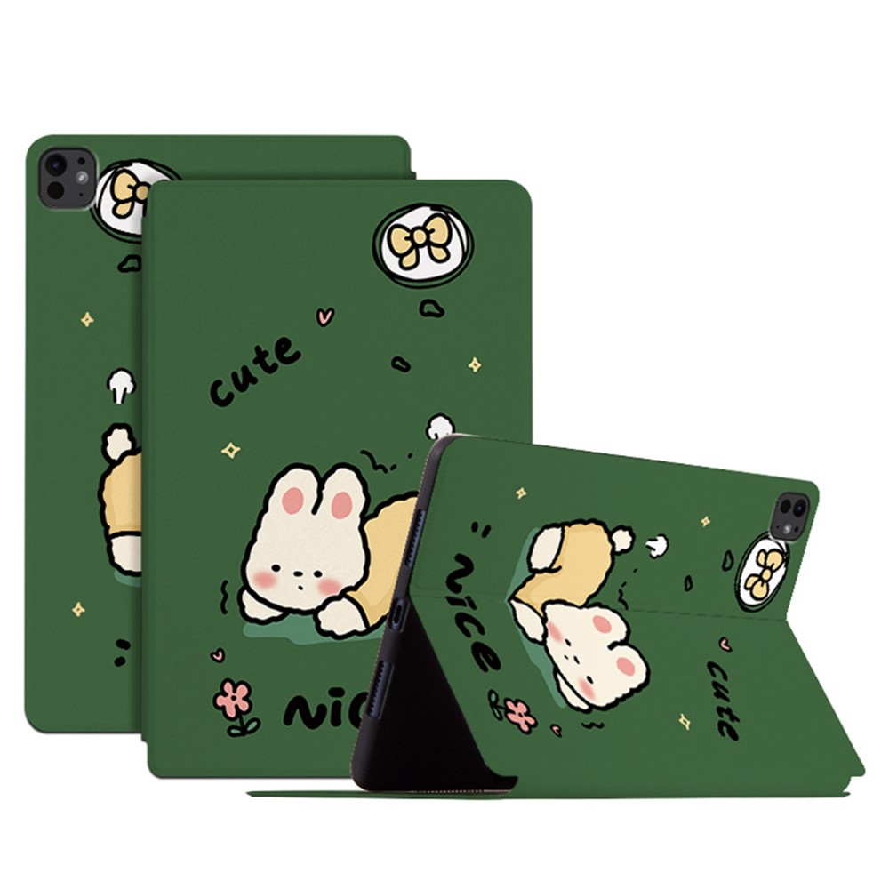 For iPad Pro 11 (2025) / 11 (2024) Case Cute Cartoon Pattern Print PU Leather Tablet Cover - Cute Rabbit