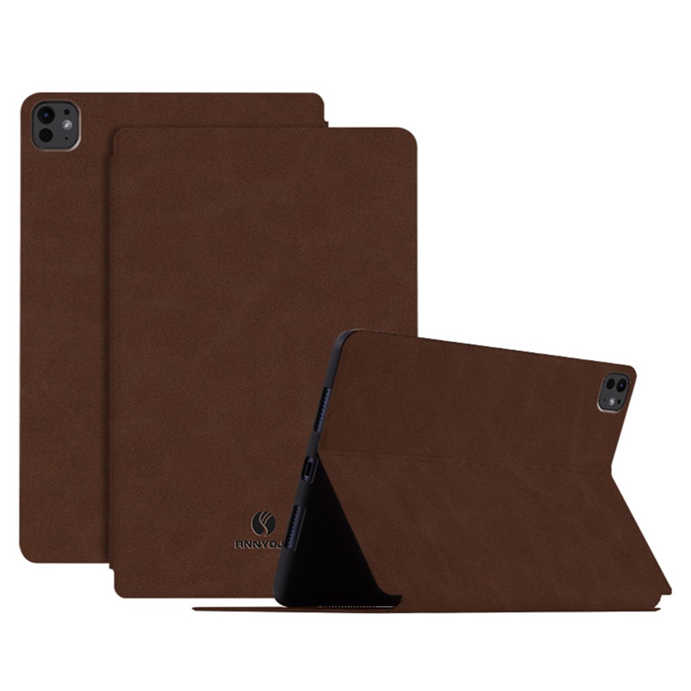 ANNYOJO For iPad Pro 11 (2025) / 11 (2024) Stand Case Anti-Shock PU Leather Tablet Cover - Brown