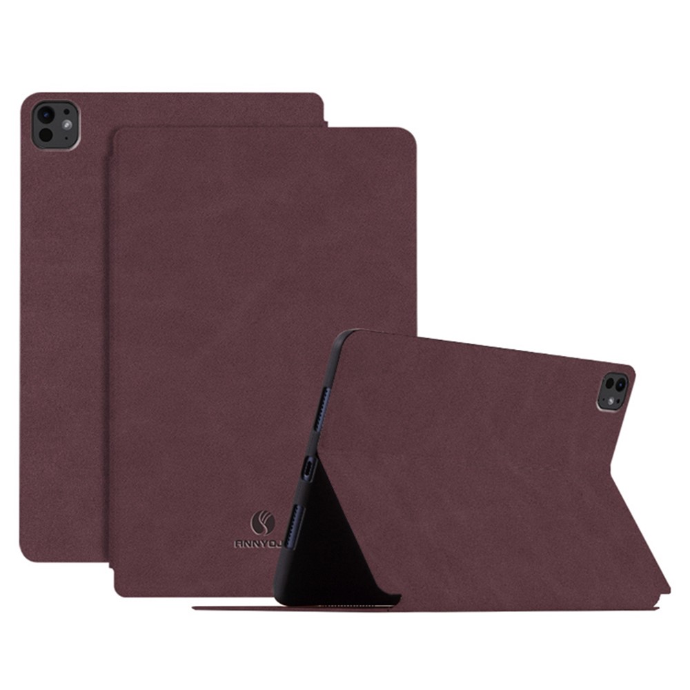 ANNYOJO For iPad Pro 11 (2025) / 11 (2024) Stand Case Anti-Shock PU Leather Tablet Cover - Wine Red
