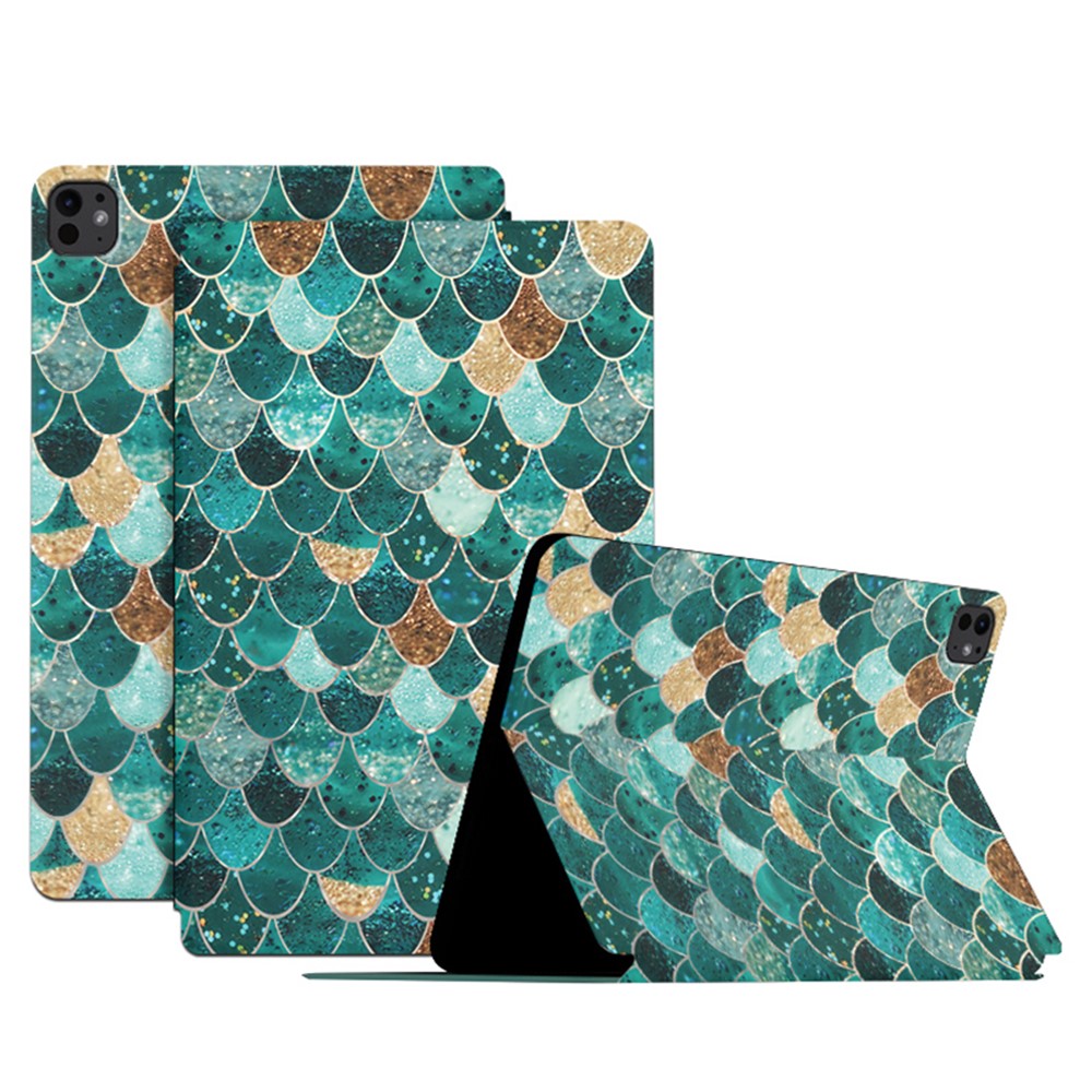For iPad Pro 11 (2025) / 11 (2024) Case Pattern Print Leather Tablet Cover Auto Wake / Sleep - Jade Mermaid
