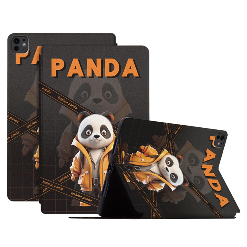 For iPad Pro 11 (2025) / 11 (2024) Case Panda Pattern PU Leather Tablet Cover with Folding Stand - Fashion Panda / Yellow Coat