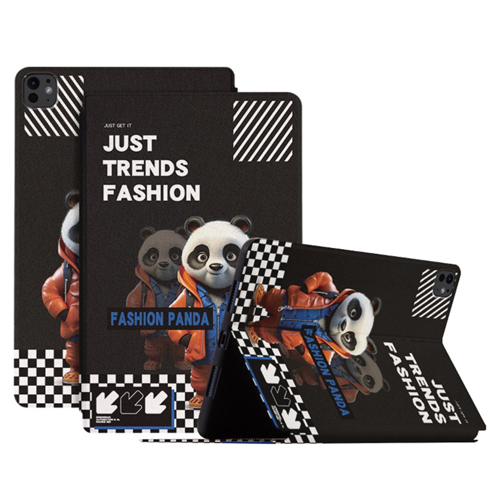 For iPad Pro 11 (2025) / 11 (2024) Case Panda Pattern PU Leather Tablet Cover with Folding Stand - Mosaic Panda