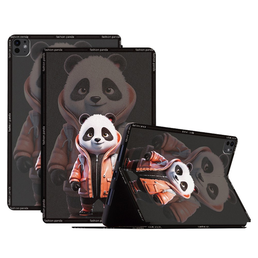 For iPad Pro 11 (2025) / 11 (2024) Case Panda Pattern PU Leather Tablet Cover with Folding Stand - Black Frame Panda