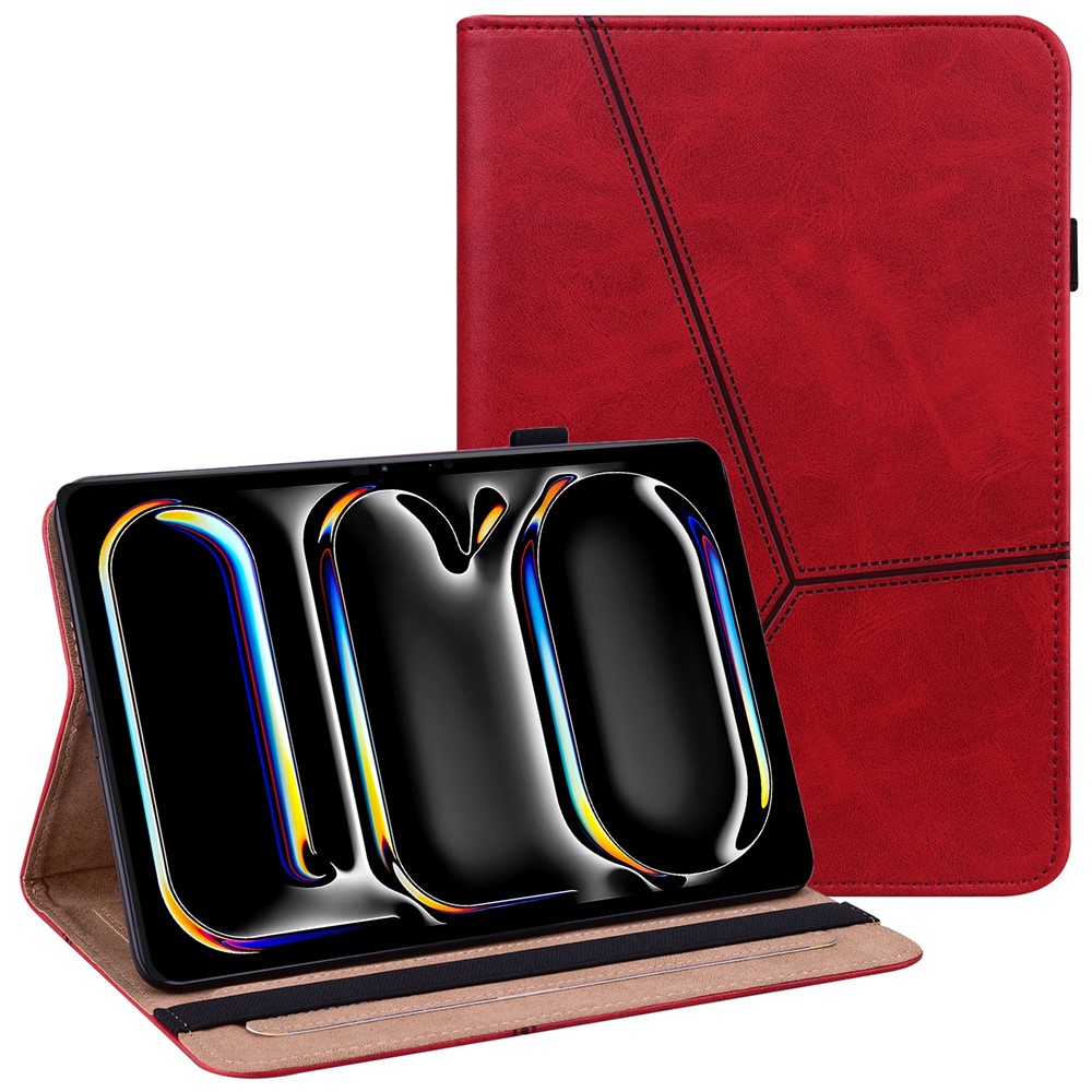 For iPad Pro 11 (2025) / 11 (2024) Case PU Leather Line Imprinted Shockproof Tablet Cover with Elastic Band - Red