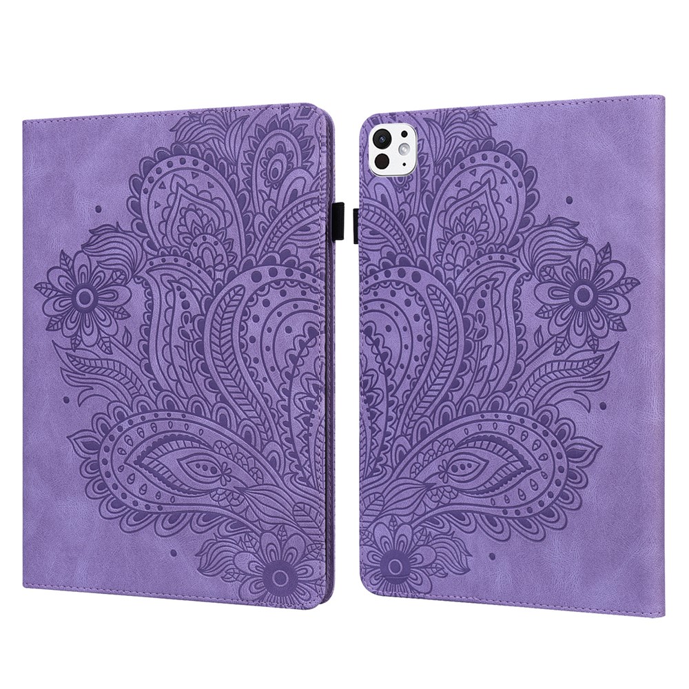 For iPad Pro 11 (2025) / 11 (2024) Case Flower Pattern Card Holder PU Leather Stand Tablet Cover - Purple