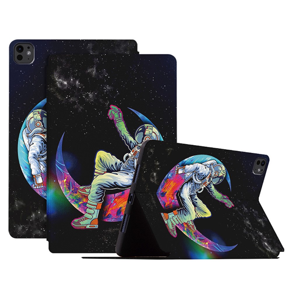 For iPad Pro 11 (2025) / 11 (2024) Case Leather Stand Smart Tablet Cover Astronaut Pattern - Dazzling Astronaut