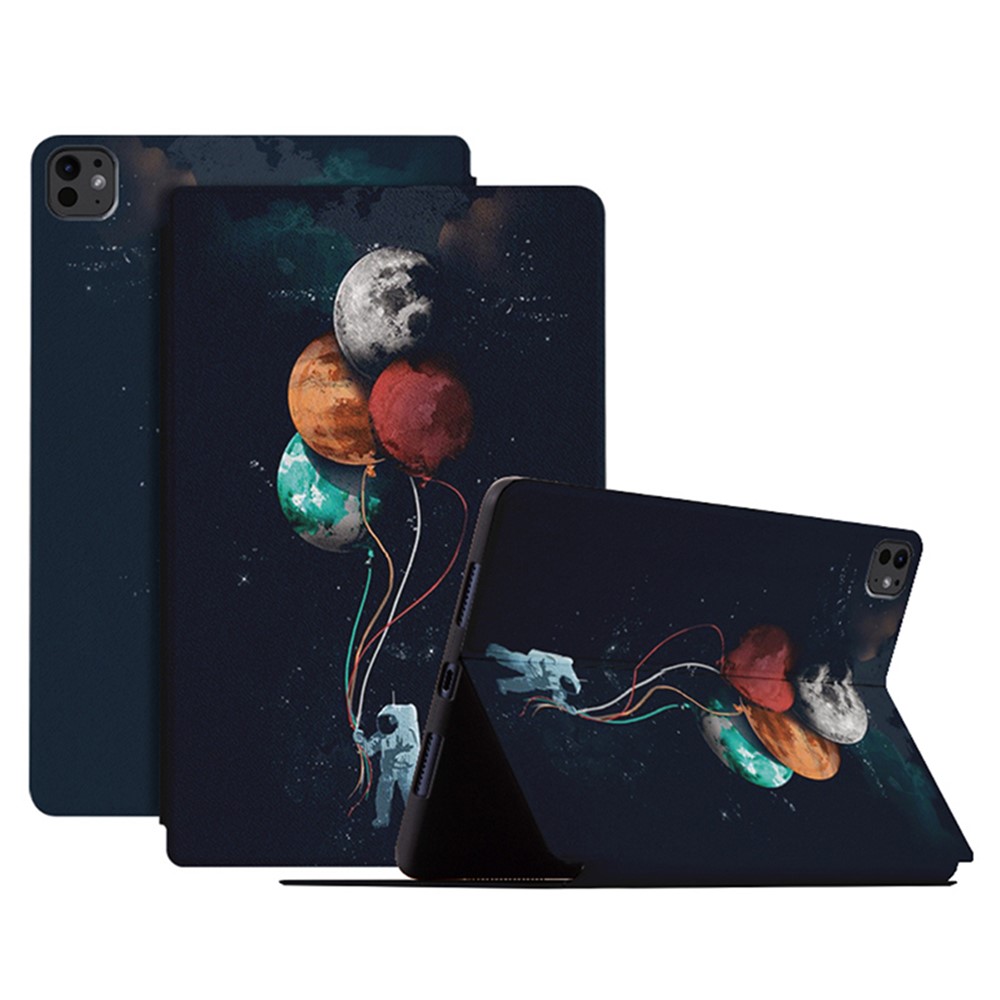 For iPad Pro 11 (2025) / 11 (2024) Case Leather Stand Smart Tablet Cover Astronaut Pattern - Balloon Moon