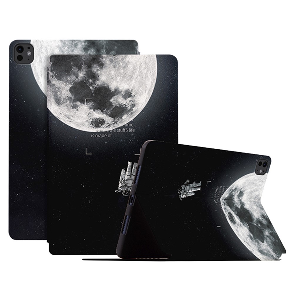 For iPad Pro 11 (2025) / 11 (2024) Case Leather Stand Smart Tablet Cover Astronaut Pattern - Moon Astronaut
