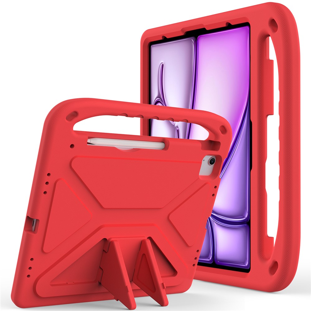 For iPad Pro 13 (2025) / 13 (2024) / Air 13 (2025) / (2024) EVA Case Shockproof Handle Kickstand Tablet Cover - Red