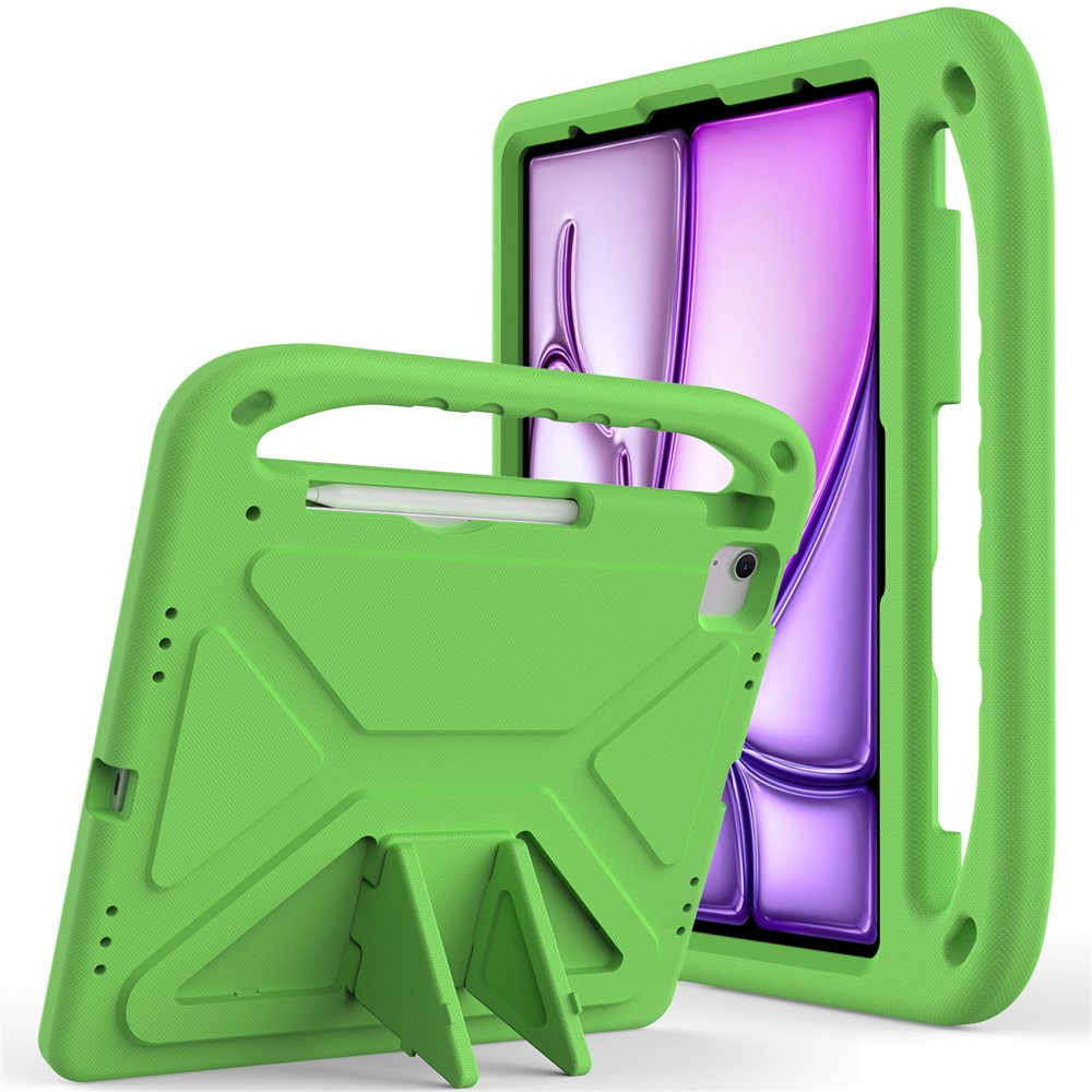 For iPad Pro 13 (2025) / 13 (2024) / Air 13 (2025) / (2024) EVA Case Shockproof Handle Kickstand Tablet Cover - Green