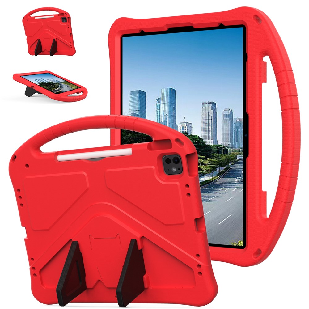 For iPad Pro 13 (2025) / 13 (2024) / Air 13 (2025) / (2024) Case EVA Tablet Cover with Handle Kickstand Children Friendly - Red