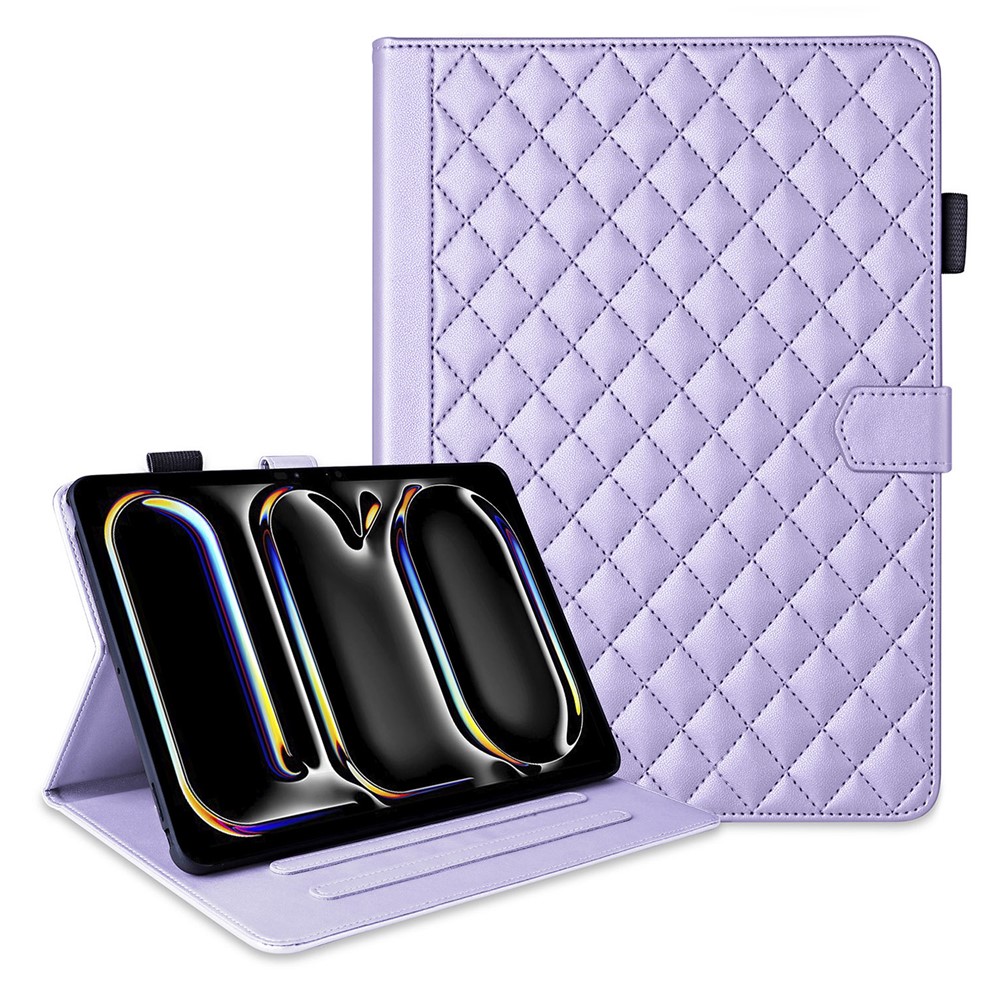 For iPad Pro 11 (2025) / 11 (2024) Case Rhombus Grid PU Leather Stand Tablet Cover with Card Slot - Purple