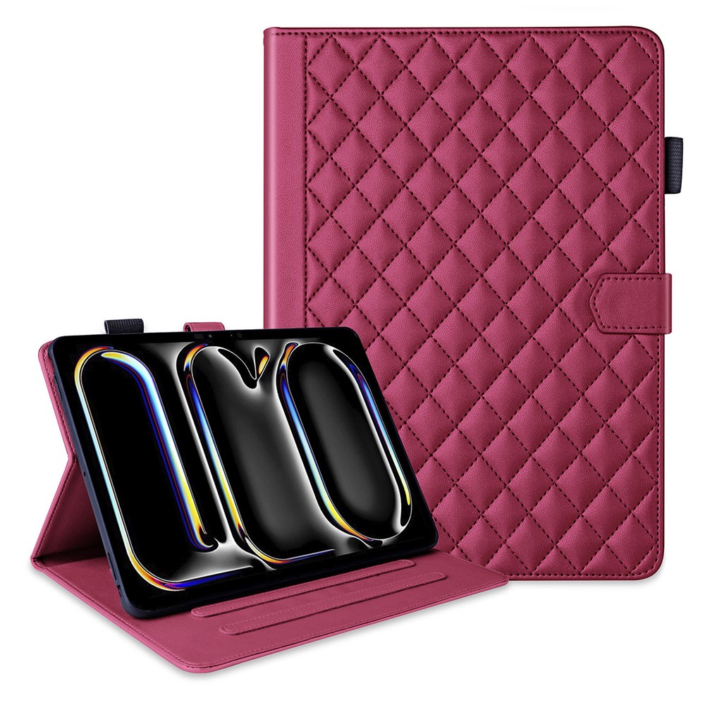 For iPad Pro 11 (2025) / 11 (2024) Case Rhombus Grid PU Leather Stand Tablet Cover with Card Slot - Red