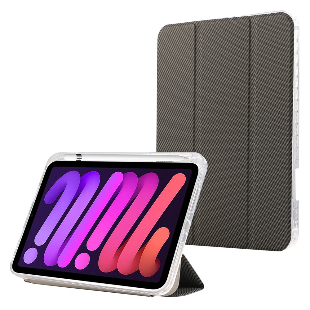 For iPad mini (2024) / mini (2021) Case Carbon Fiber Texture Leather+Clear Acrylic+TPU Stand Tablet Cover - Gold