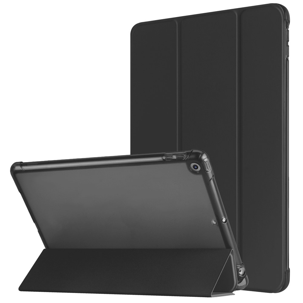 For iPad 10.2 (2021) / (2019) / (2020) Case Tri-Fold Stand Leather Tablet Cover with Pencil Holder - Black
