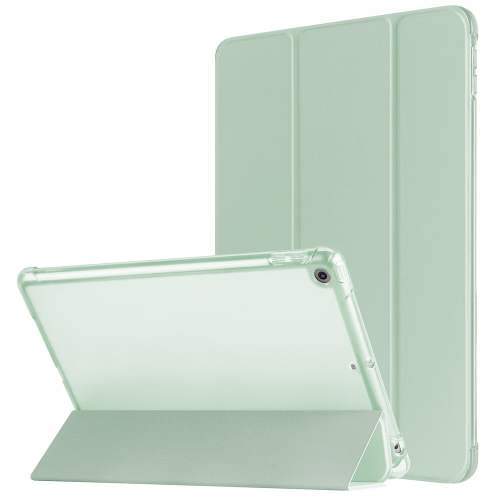 For iPad 10.2 (2021) / (2019) / (2020) Case Tri-Fold Stand Leather Tablet Cover with Pencil Holder - Green